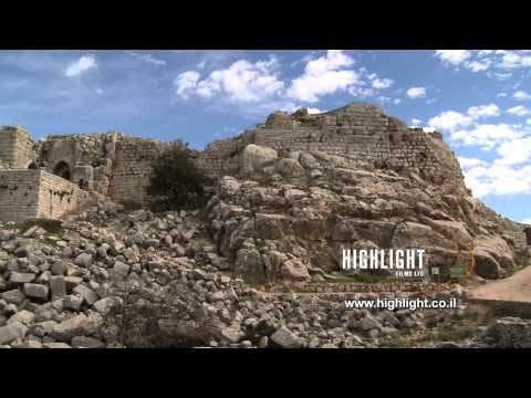 LN 076 Israel stock footage library: Slow Pan to left: below Qal'at Namrud fortress in the Galilee