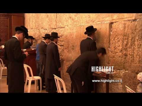 JJ_032 Highlight Films Israel footage store: Orthodox Jews praying next to The Western Wall