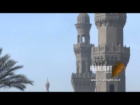Egypt 024 - Egypt Stock Footage: HD footage of Al Azhar mosque minarets - tilt up