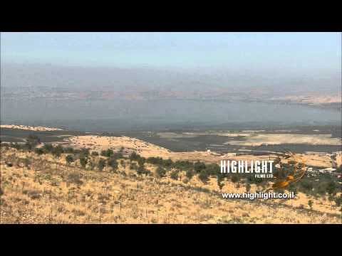 LN 092 Israel stock footage library: Slow zoom in to Sea of Galilee from the North East
